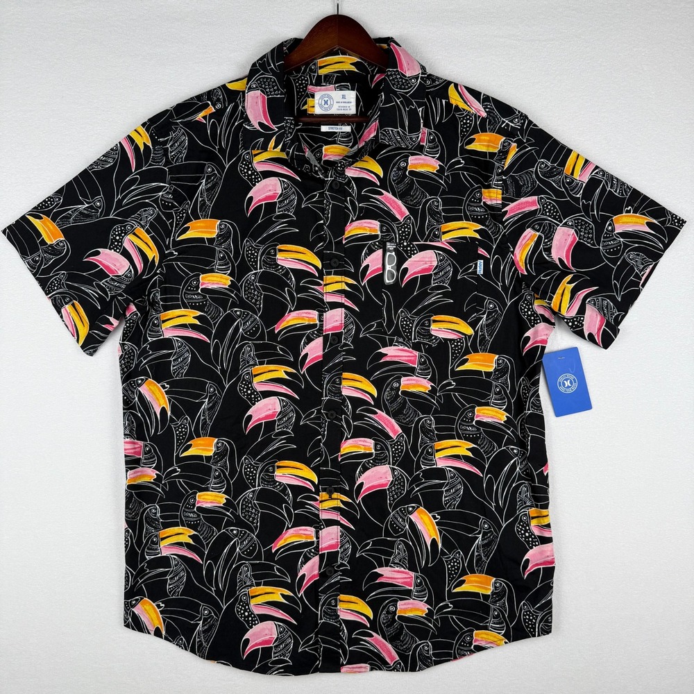 NEW Hurley Beach Beaks Woven Shirt Mens XL AOP Toucan Bird Island Tropical - Picture 2 of 10